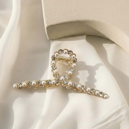 Pince Bijou Halo Doré à Boucle Ornée de Perles et Strass