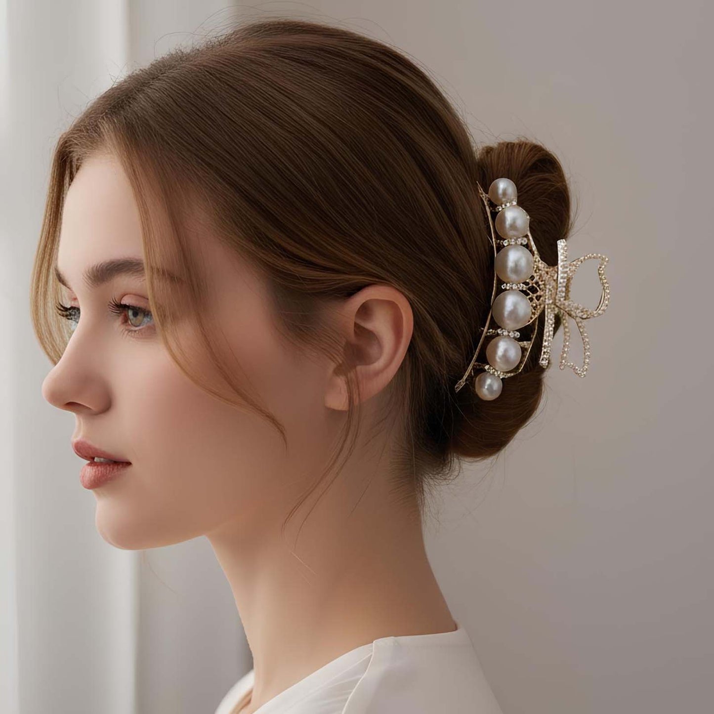 Pince Bijou Papillon Aile Dorée avec Perles Blanc