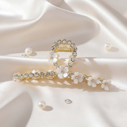 Pince Bijou Éclat de Pétales Blanc à Fleurs et Strass