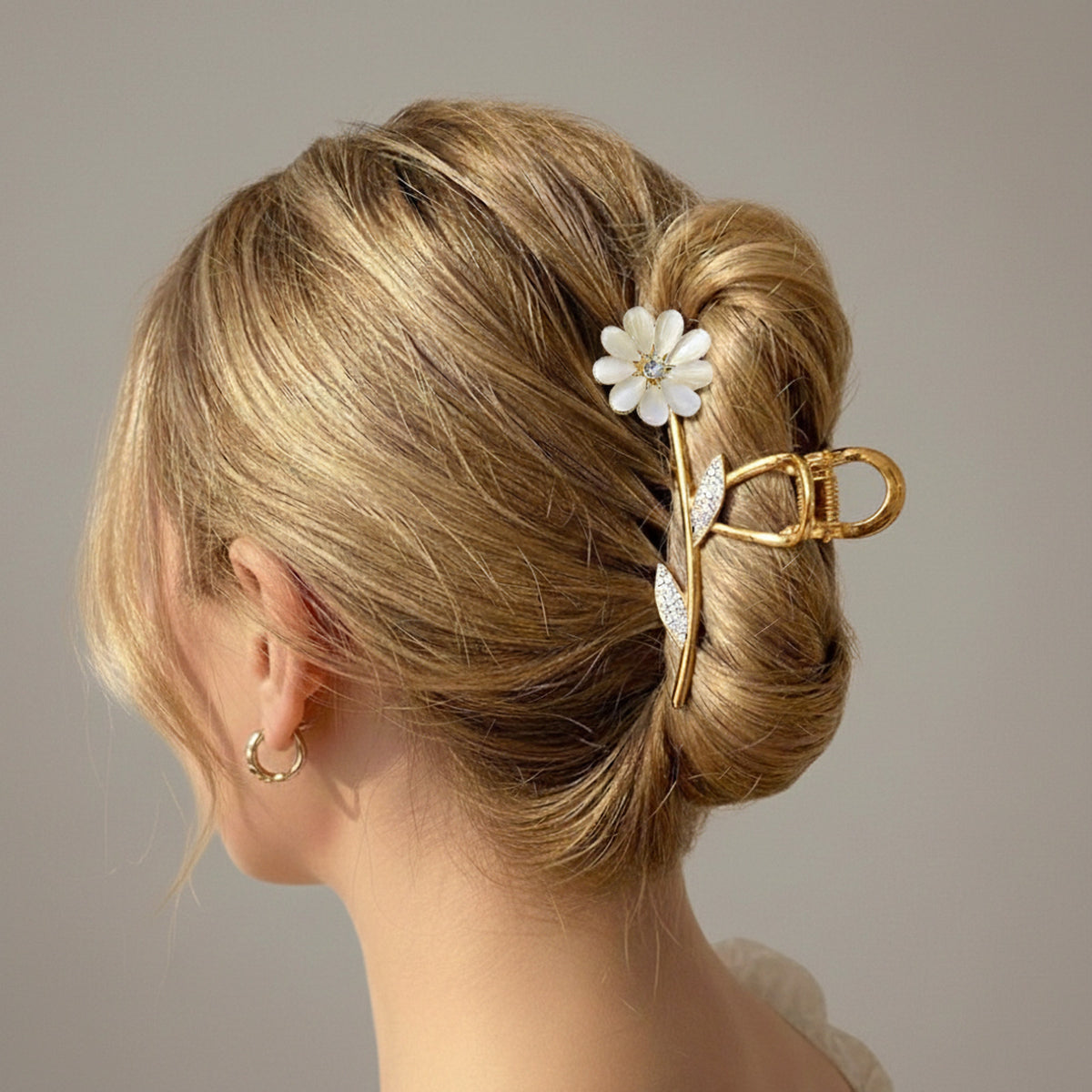 Pince Bijou Doré Soleil Floral Marguerite et Strass