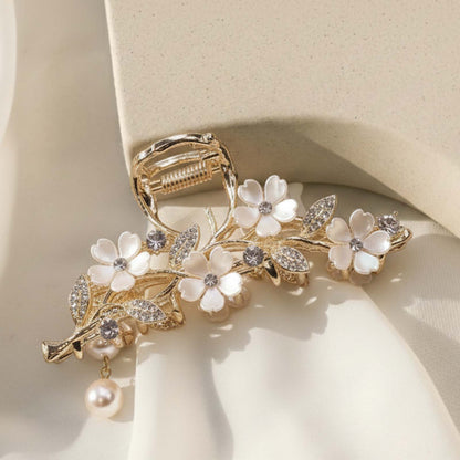 Pince Bijou Harmonie Rosée à Fleur en Strass avec Pampilles de Perles