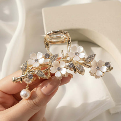 Pince Bijou Harmonie Rosée à Fleur en Strass avec Pampilles de Perles