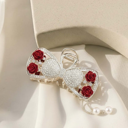 Pince Bijou Nœud Baroque Cristallisé aux Roses Velours