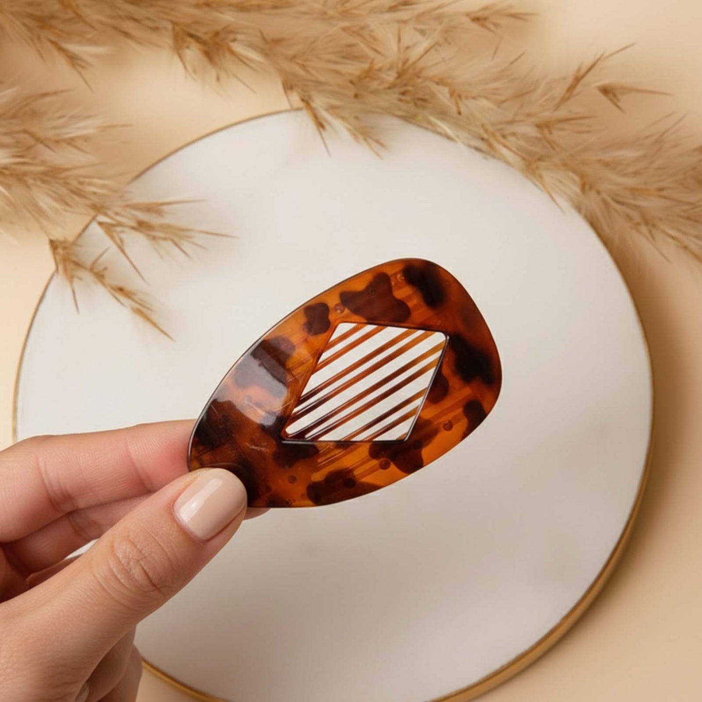 Pince Cheveux Plate Galet Smoky Motif Moucheté Arty