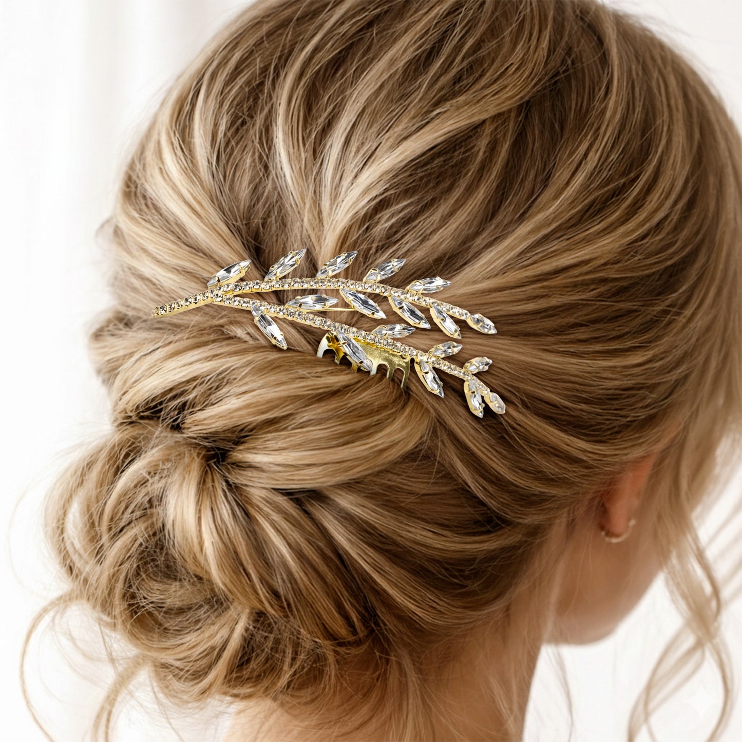 Broche Cheveux Rosée Dorée Feuille de Vigne Cristal