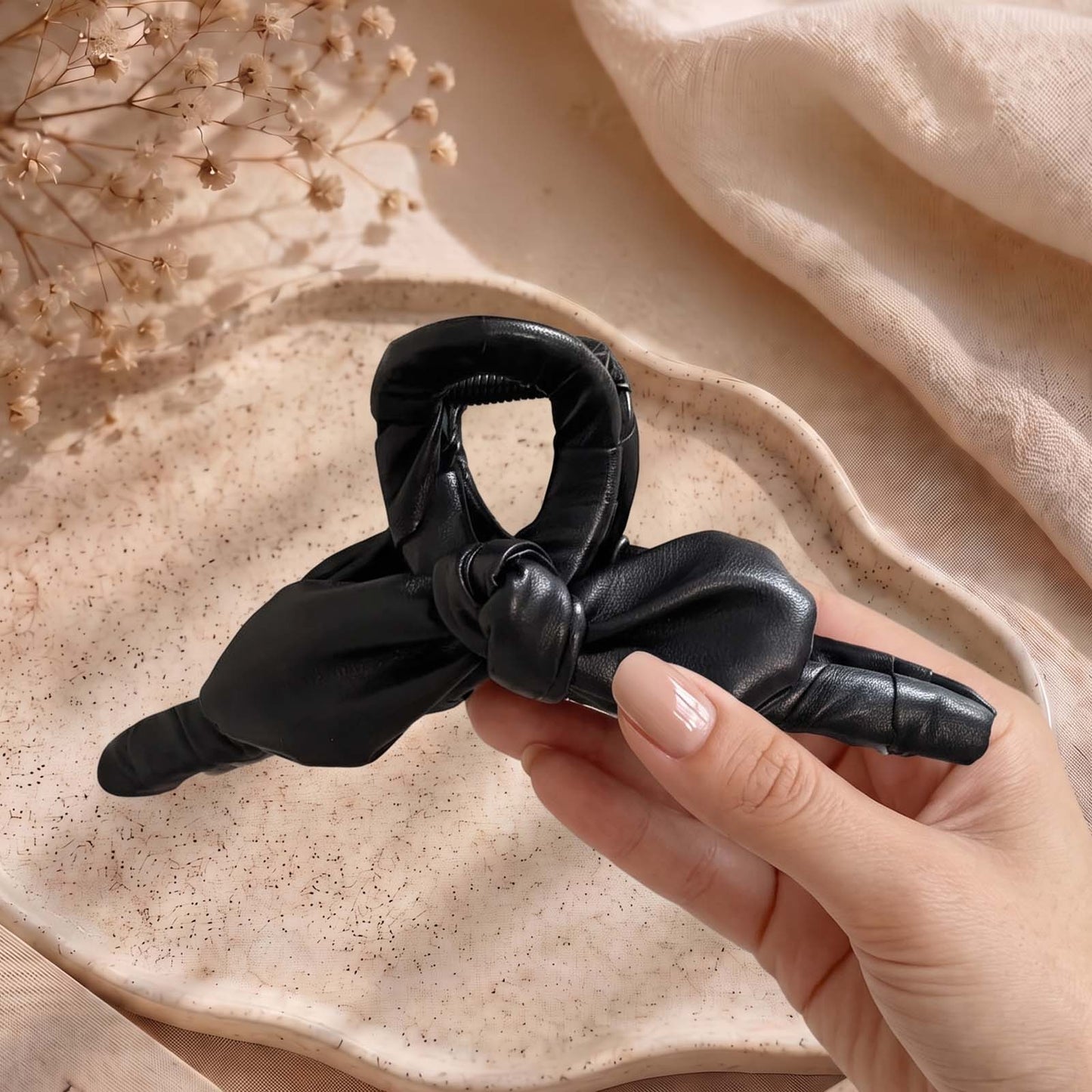 Pince Cheveux Grand Nœud Drapé Augusta Noir