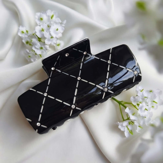 Pince Cheveux Rectangulaire Losanges et Strass Éclat de Minuit