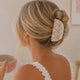 Pince Cheveux Demi-Lune Relief Losanges et Strass Blanc Satiné