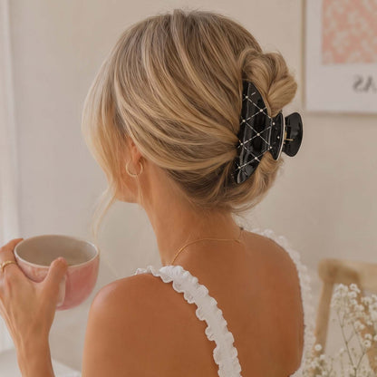 Pince Cheveux Évasée Losanges et Cristaux Onyx Chic