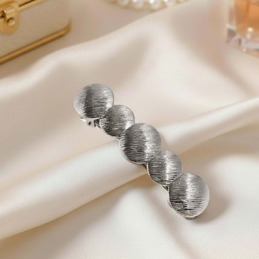 Barrette Minimaliste Argentée Disques Lumière Effet Brossé