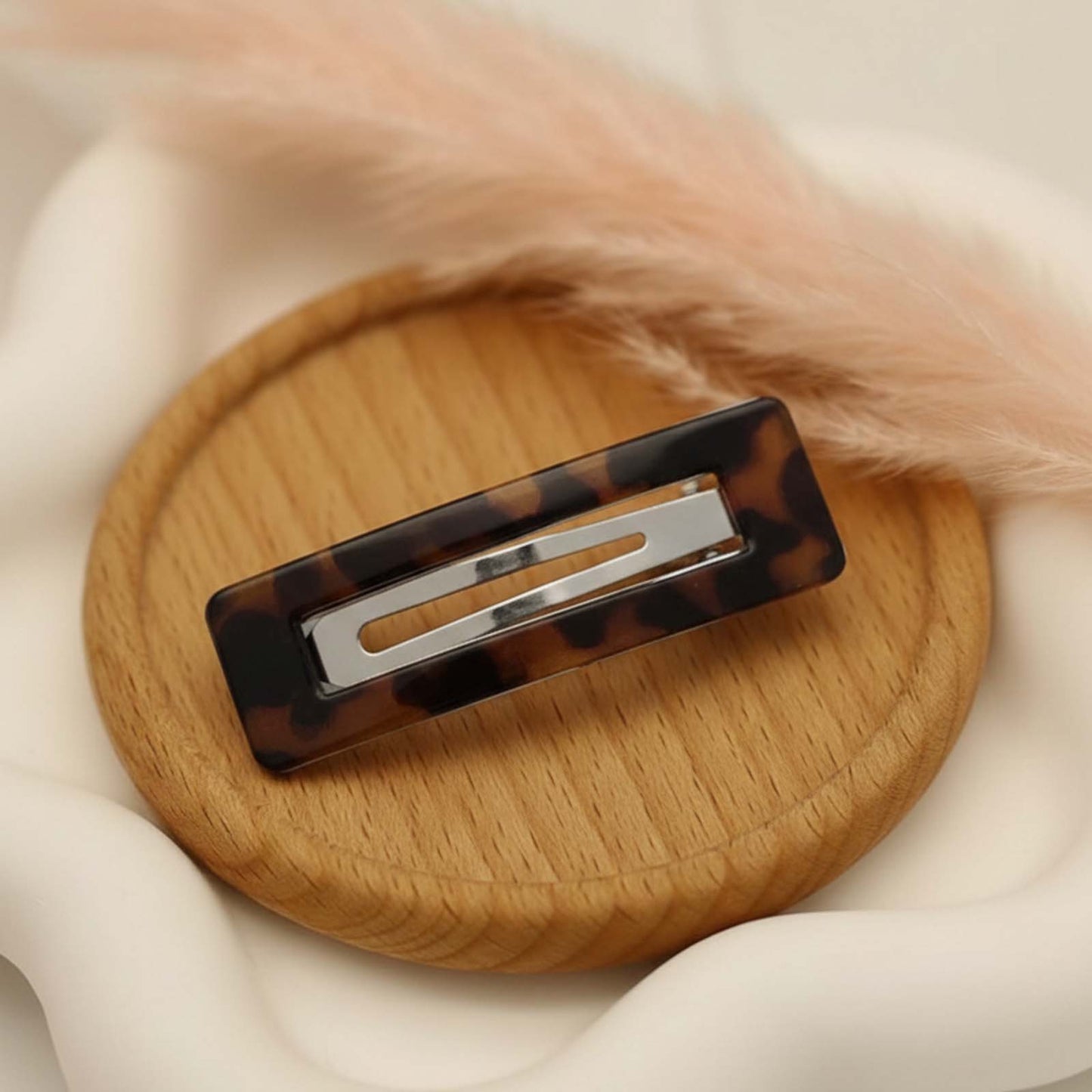 Pince Clip Rectangle Rétro Glossy Motif Écaille Marron