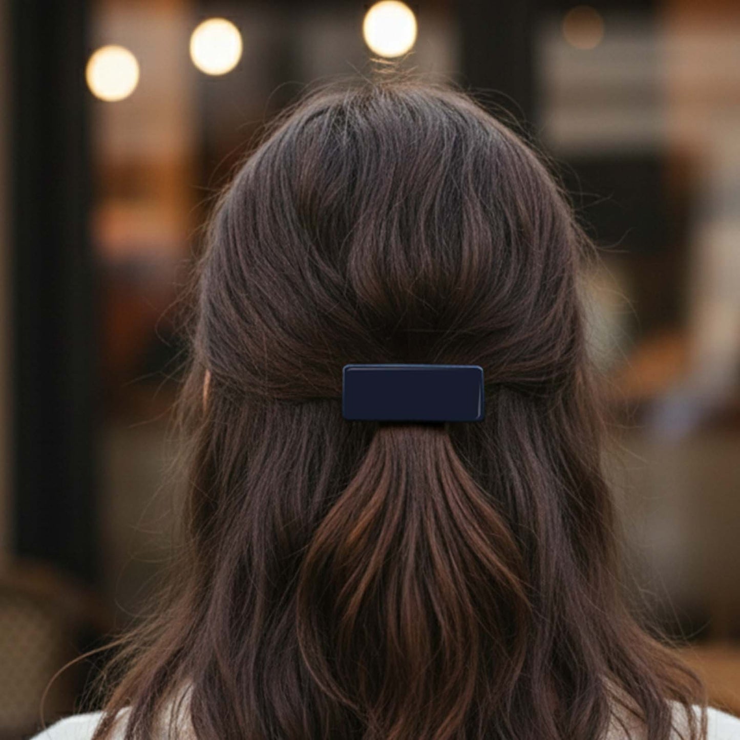 Barrette Clip Rectangle Glossy Navy Classique Bleu Marine
