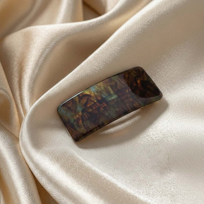 Barrette Clip Rectangle Glossy Chic Ambre Brun Marbré