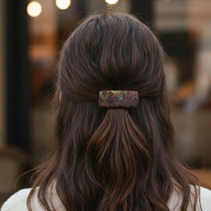 Barrette Clip Rectangle Glossy Chic Ambre Brun Marbré