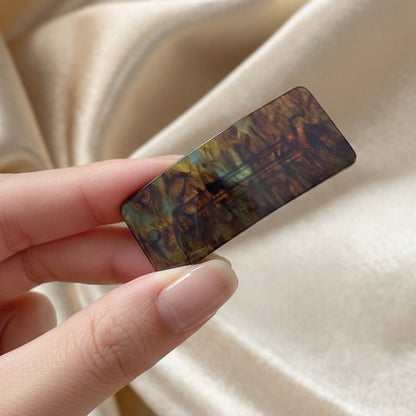 Barrette Clip Rectangle Glossy Chic Ambre Brun Marbré