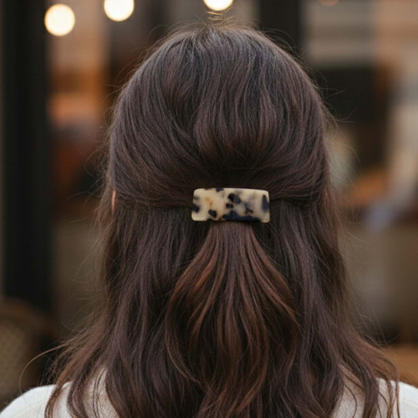 Barrette Clip Rectangle Glossy Écaille Marbrée Crème