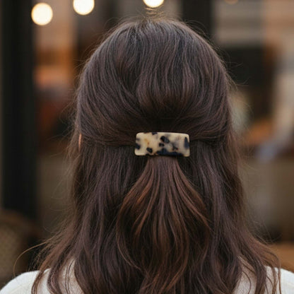 Barrette Clip Rectangle Glossy Écaille Marbrée Crème