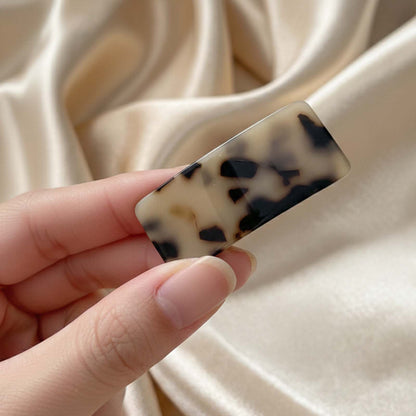 Barrette Clip Rectangle Glossy Écaille Marbrée Crème