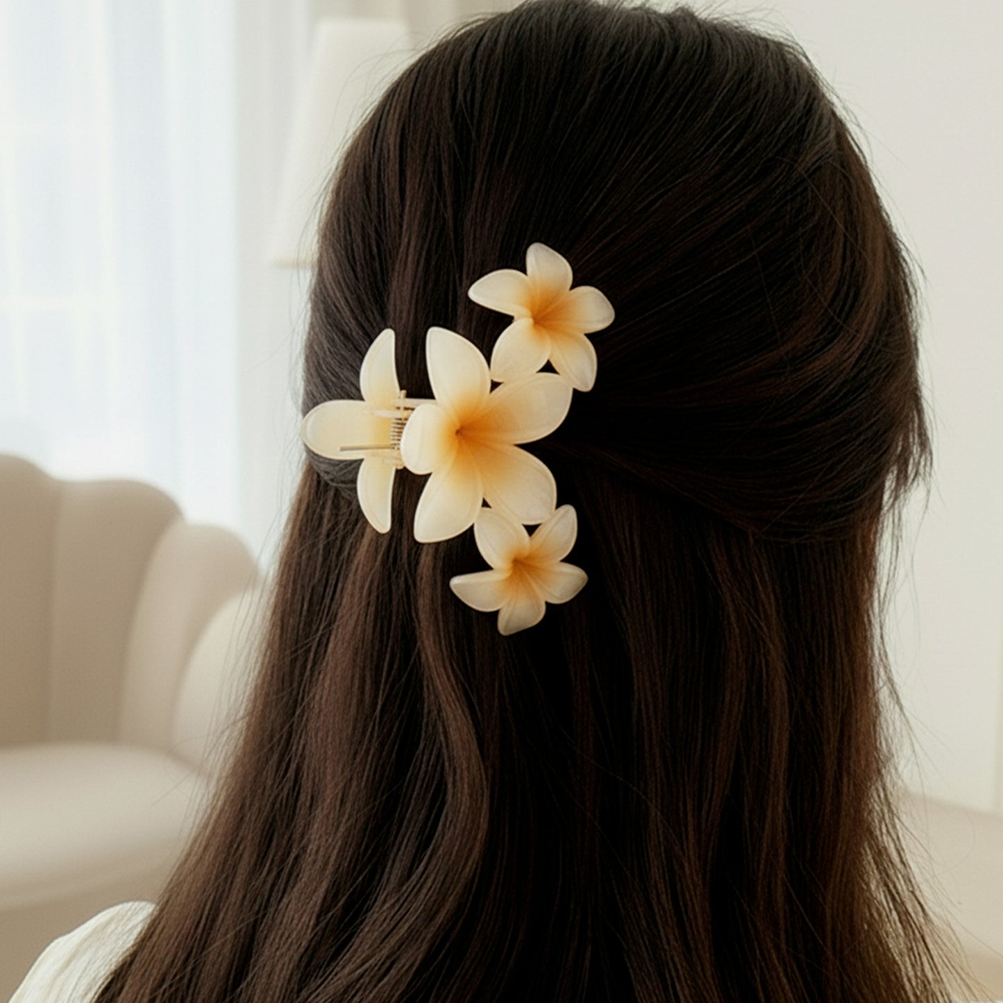 Pince Cheveux Perle de Plumeria Orange