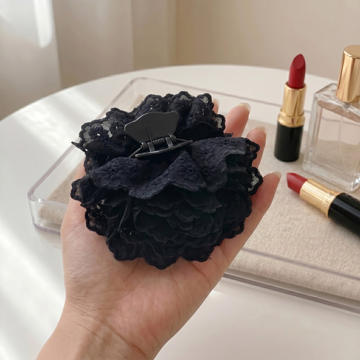 Pince Cheveux Fleur Valentine Dentelle Anglaise Noir