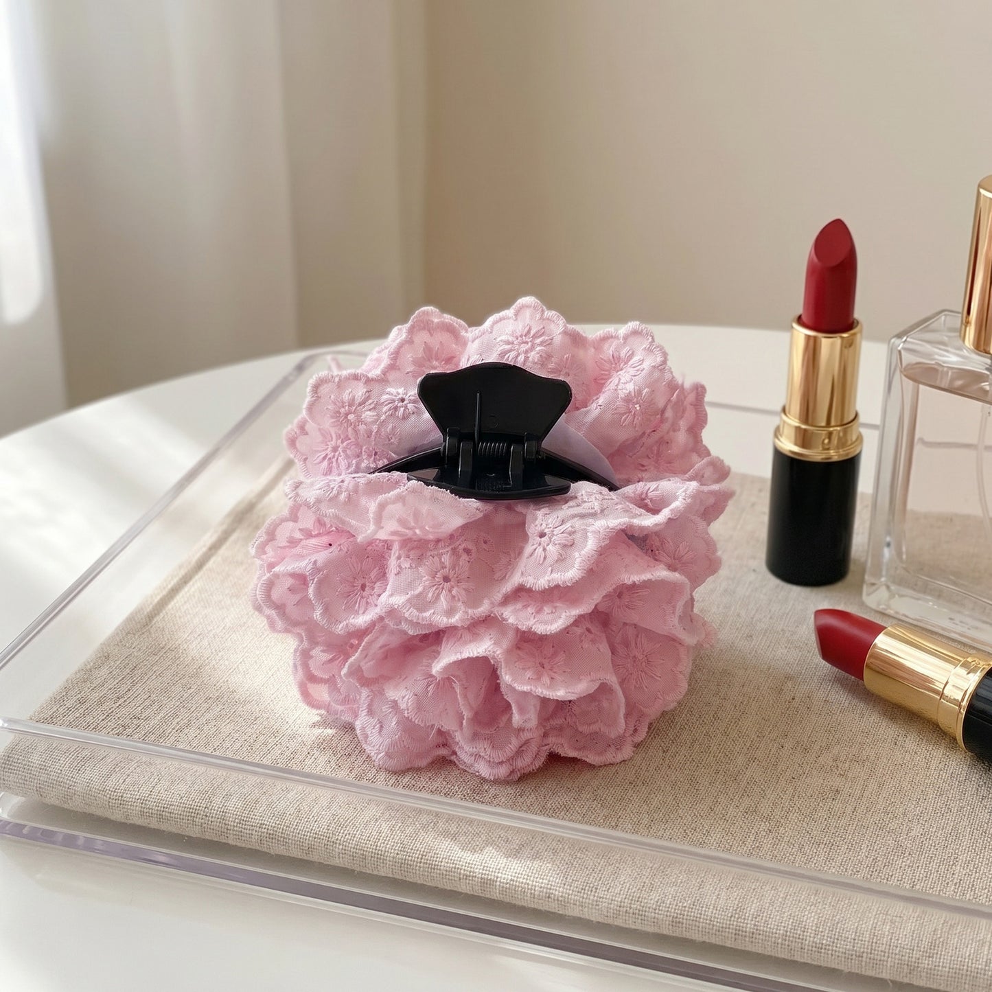 Pince Cheveux Fleur Valentine Dentelle Anglaise Rose