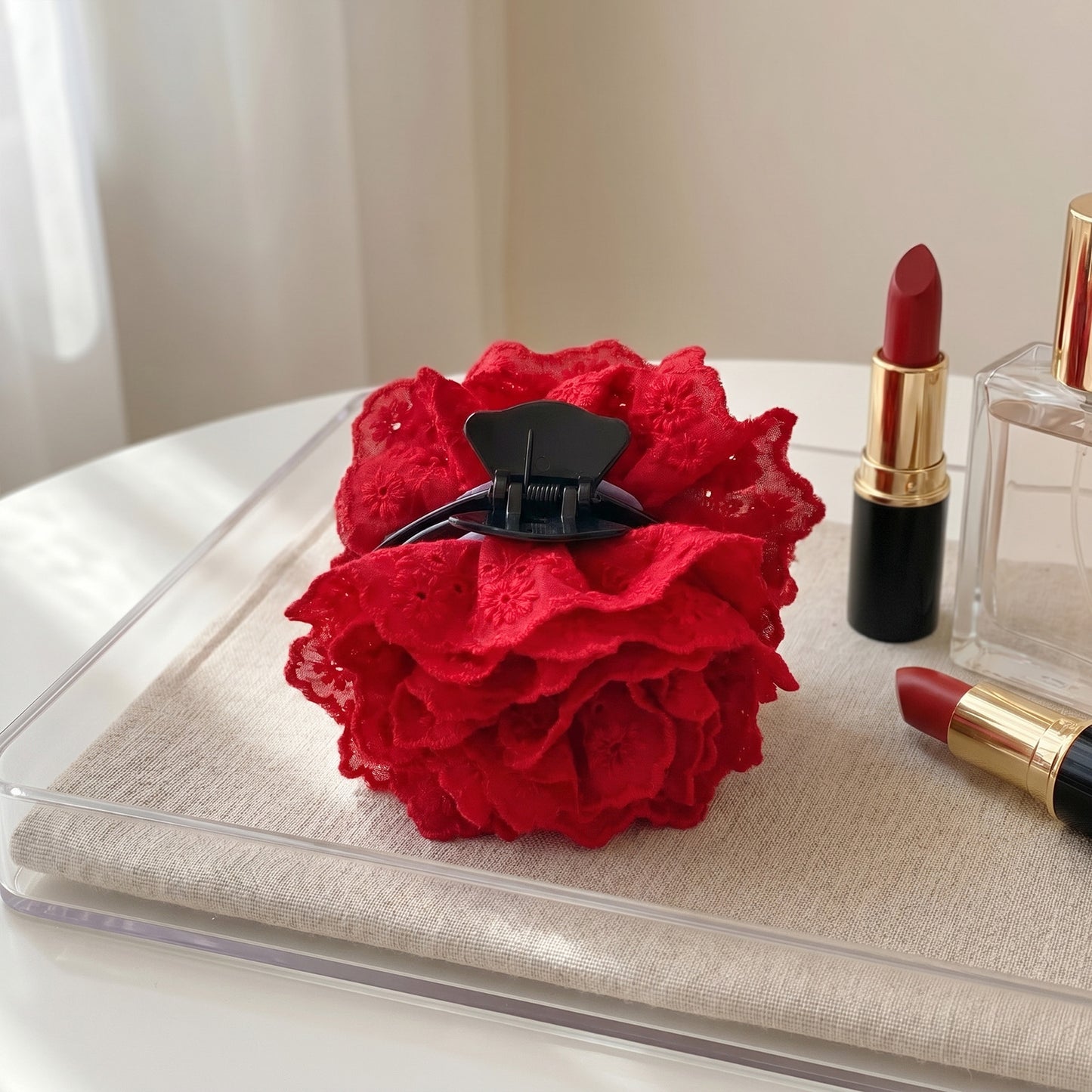 Pince Cheveux Fleur Valentine Dentelle Anglaise Rouge