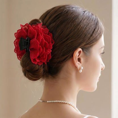 Pince Cheveux Fleur Valentine Dentelle Anglaise Rouge