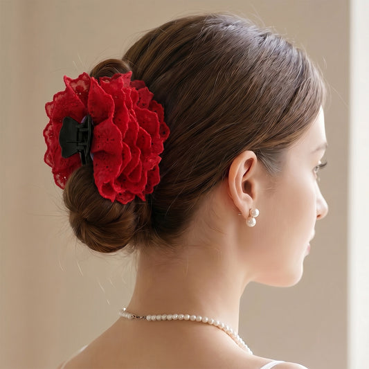 Pince Cheveux Fleur Valentine Dentelle Anglaise Rouge