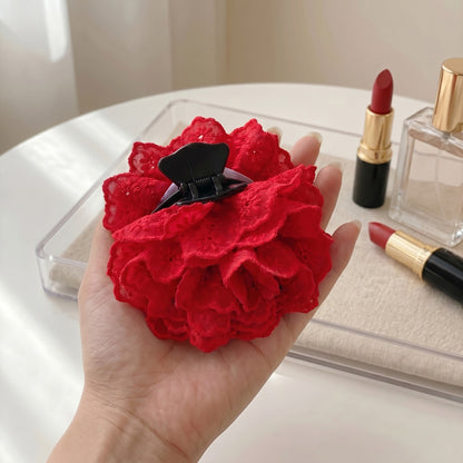 Pince Cheveux Fleur Valentine Dentelle Anglaise Rouge