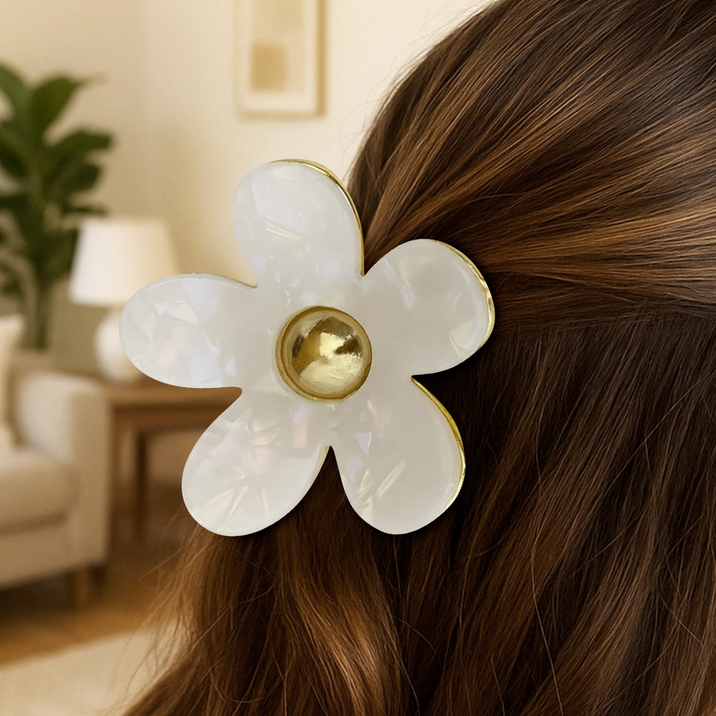 Pince Cheveux Smoky Blossom Blanc Nacré