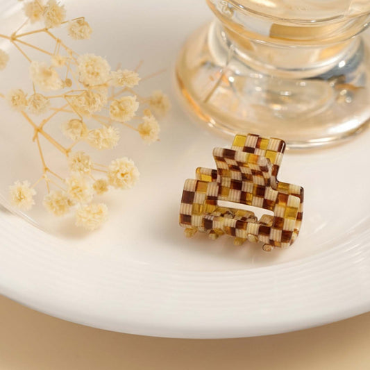 Mini Pince Cheveux Crocro Vintage à Carreaux Caramel