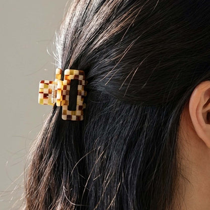 Mini Pince Cheveux Crocro Vintage à Carreaux Caramel