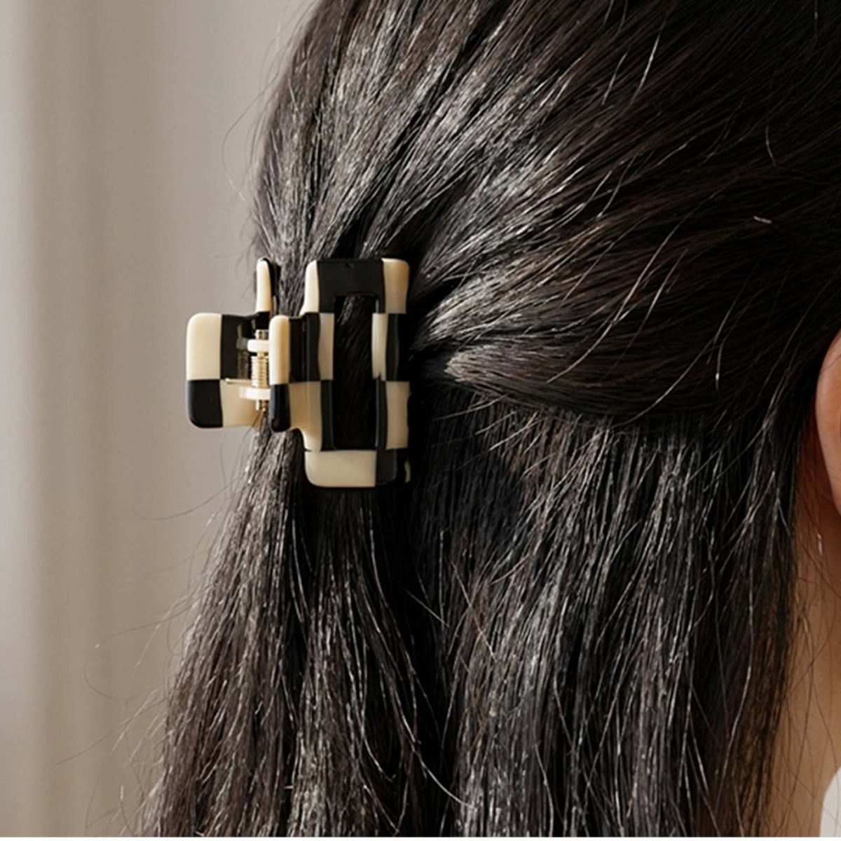 Mini Pince Cheveux Crocro Vintage à Motif Échiquier