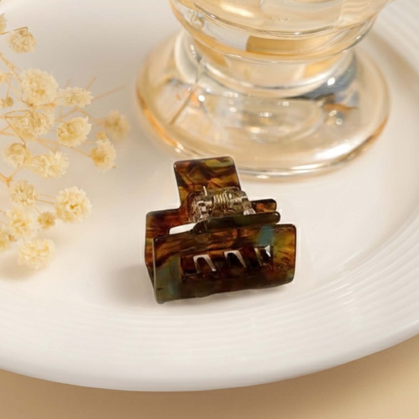 Mini Pince Cheveux Crocro Vintage Marbrée Marron Ambré