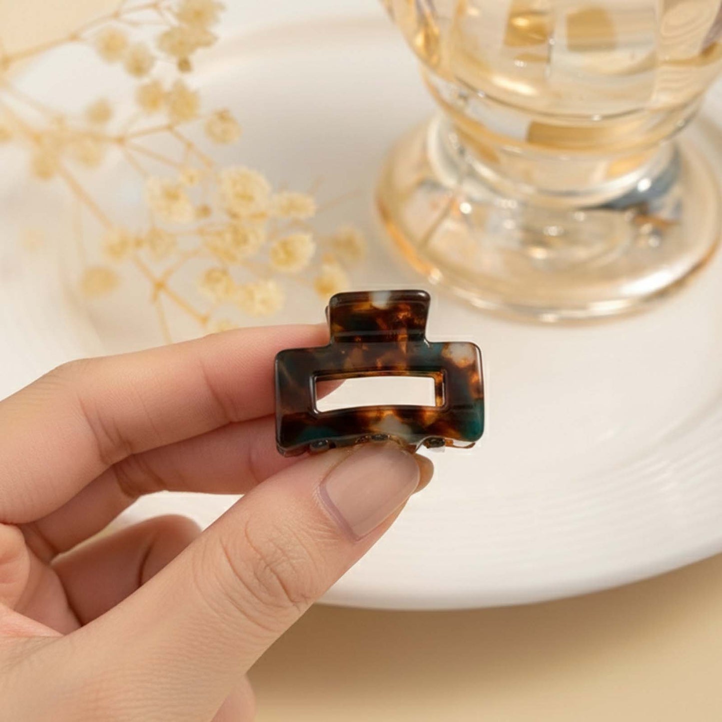 Mini Pince Cheveux Crocro Vintage Marbrée Marron Ambré