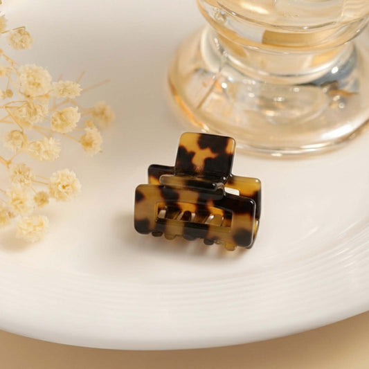Mini Pince Cheveux Crocro Vintage à Damiers Écaille Caramel