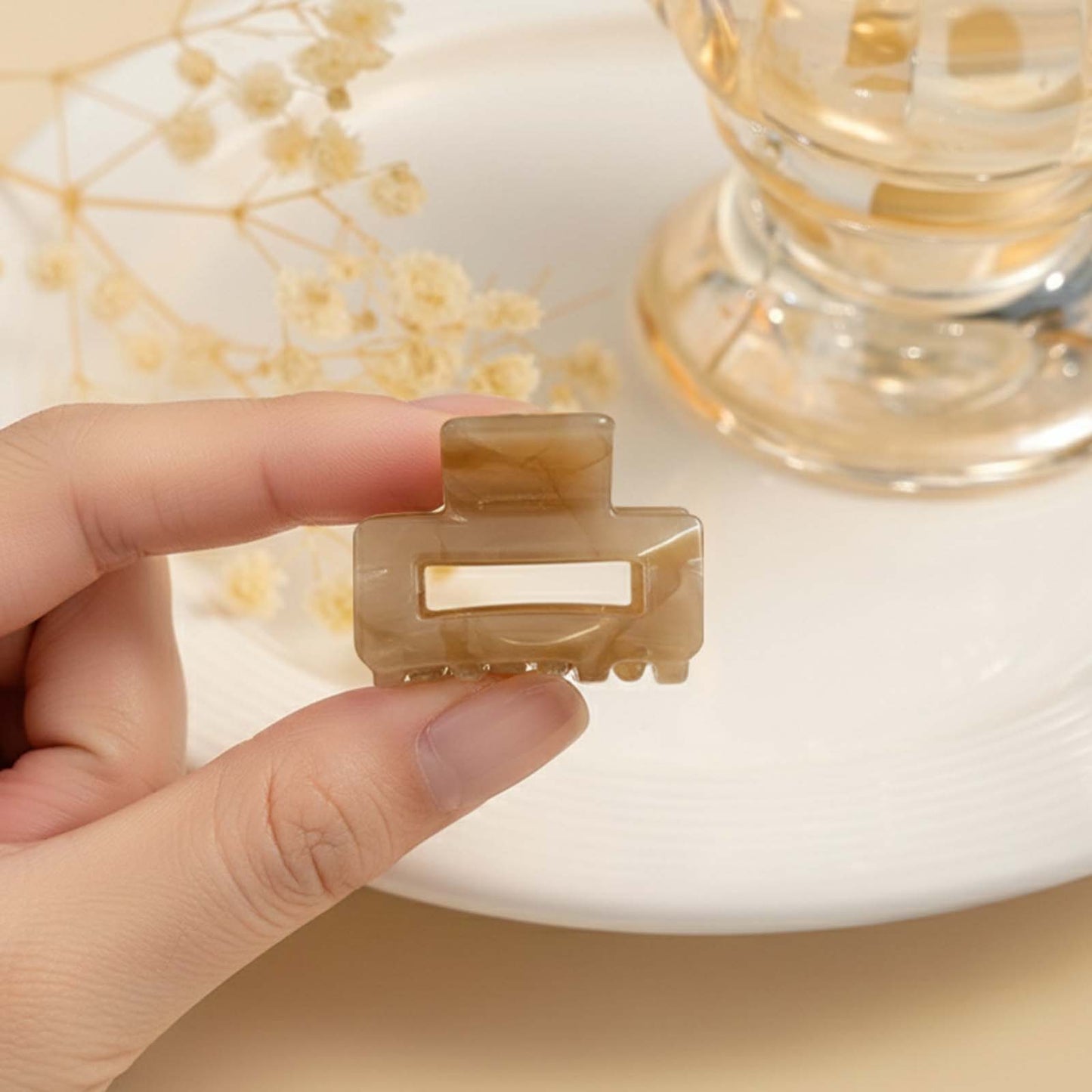 Mini Pince Cheveux Crocro Vintage Effet Glossy Caramel