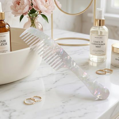 Peigne Dents Larges Perle Vanille Effet Nacre et Lumière Irisée