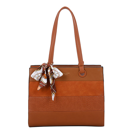 Sac Cabas Multi-Textures à Foulard Jocasta Marron Clair