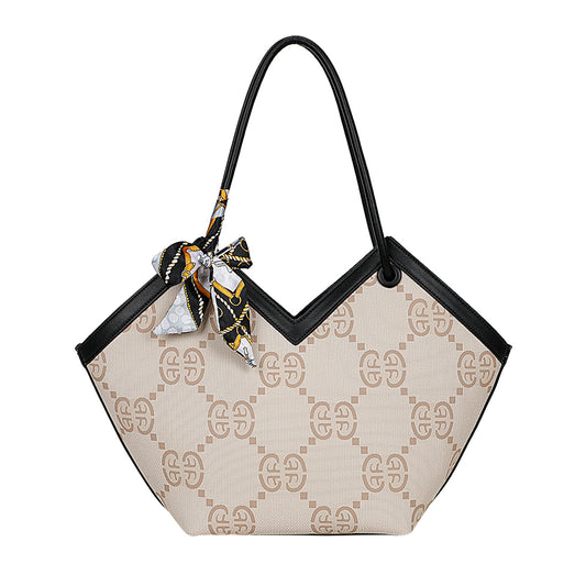 Sac à Main Imprimé Monogramme à Foulard Peyton Beige