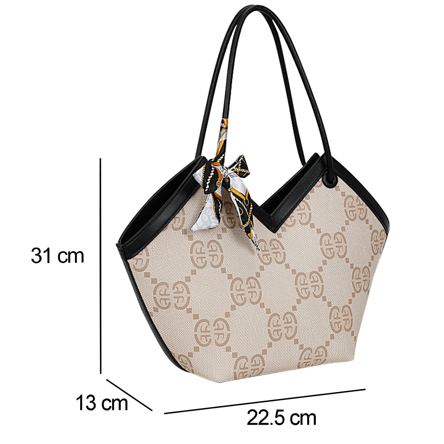 Sac à Main Imprimé Monogramme à Foulard Peyton Beige