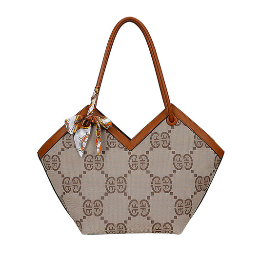Sac à Main Imprimé Monogramme à Foulard Peyton Marron