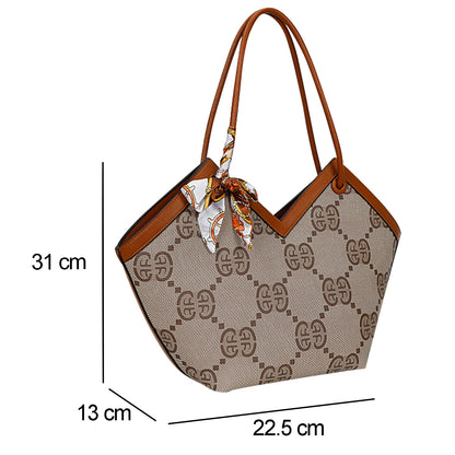 Sac à Main Imprimé Monogramme à Foulard Peyton Marron