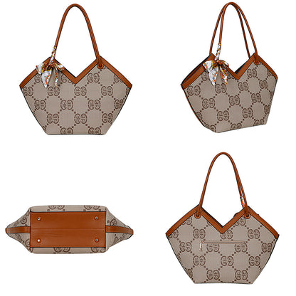 Sac à Main Imprimé Monogramme à Foulard Peyton Marron