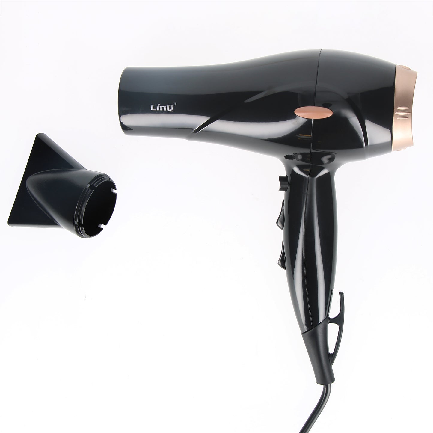 Sèche-cheveux Professionnel LinQ Noir Doré avec Embout Amovible