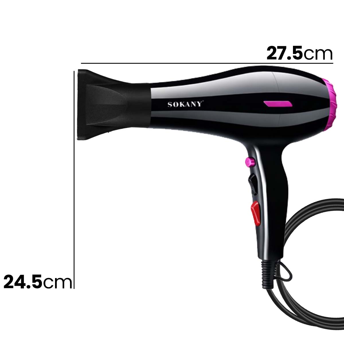 Sèche-Cheveux SOKANY Noir avec Embout Concentrateur