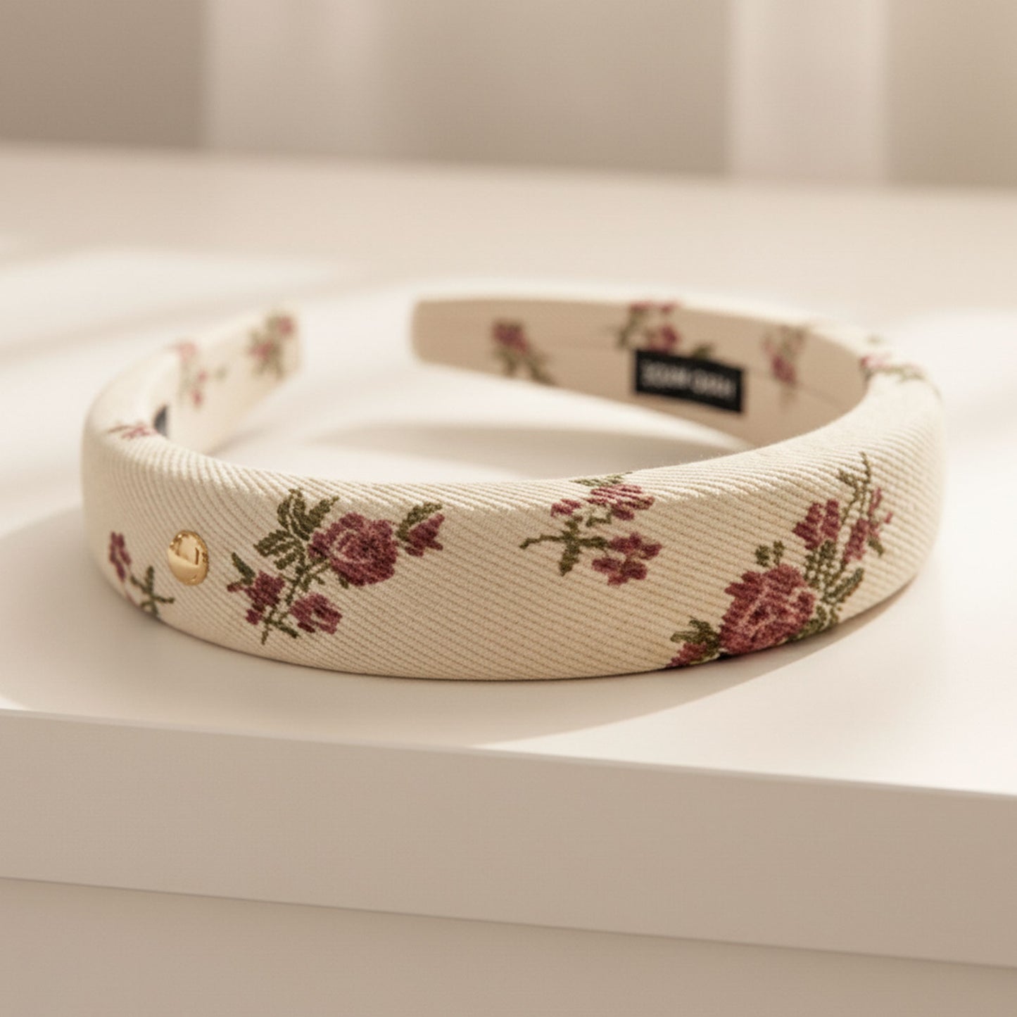 Serre-tête Large Calissa en Tissu Fleuri Crème