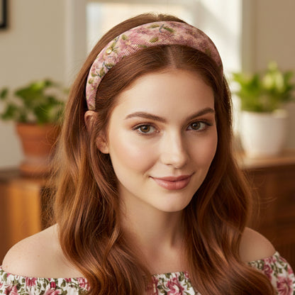 Serre-tête Large Calissa en Tissu Fleuri Rose