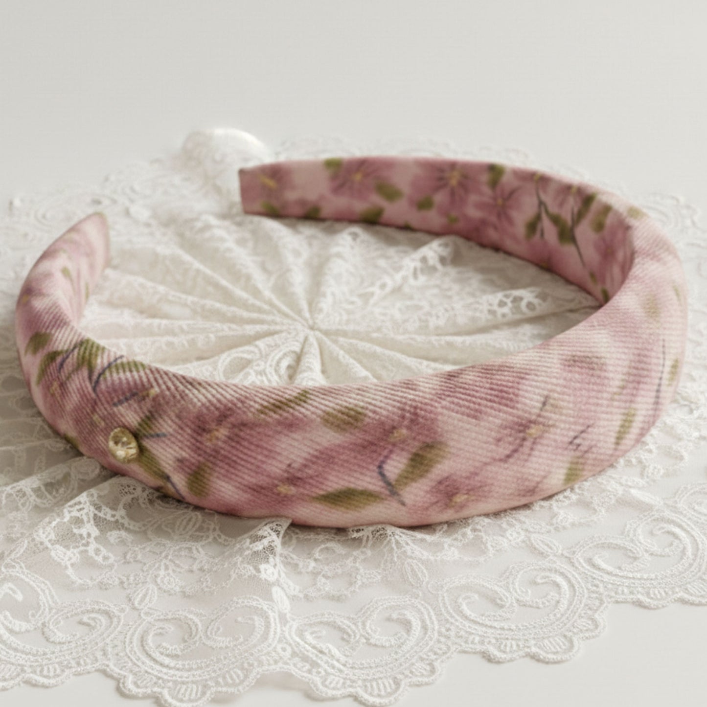 Serre-tête Large Calissa en Tissu Fleuri Rose