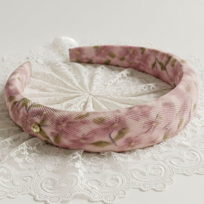 Serre-tête Large Calissa en Tissu Fleuri Rose